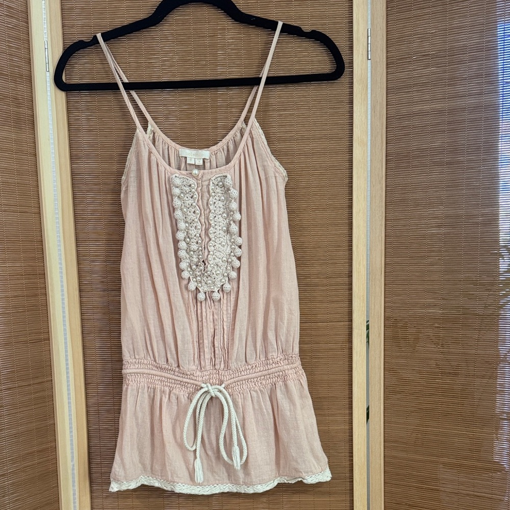 Solemio Blush Pink Embroidered Pearl-Trim Top